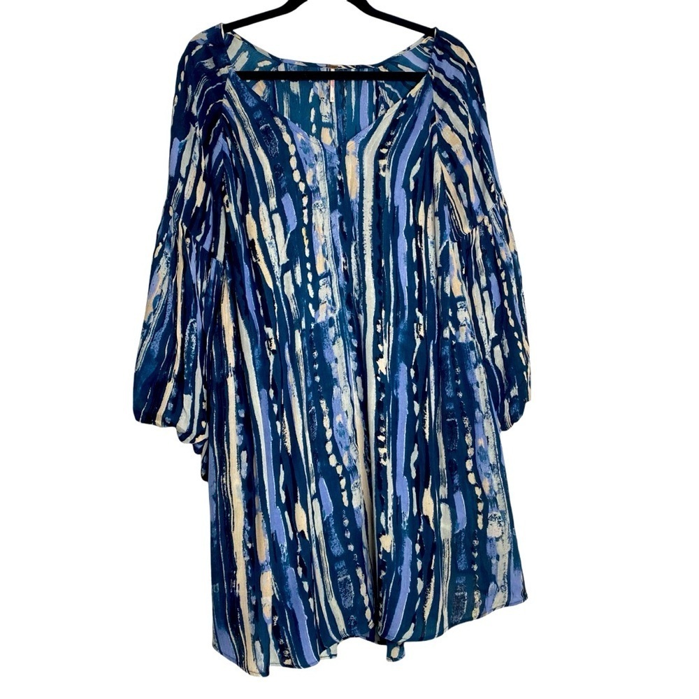 Free people colorful, boho, oversized, peasant, v-neck, tunic/dress size small